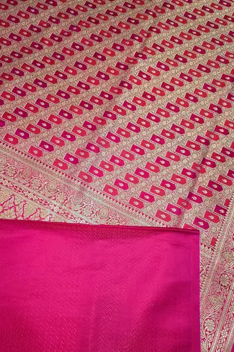 Rani pink satin woven saree with blouse