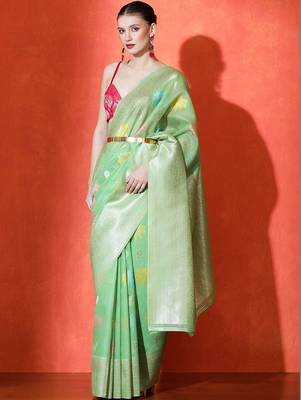 Green woven design saree with blouse 2