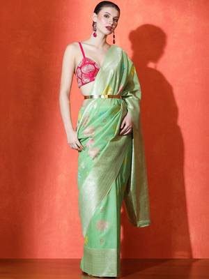 Green woven design saree with blouse 3