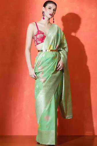 Green woven design saree with blouse