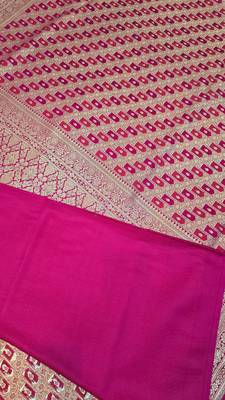 Rani pink satin woven saree with blouse 3