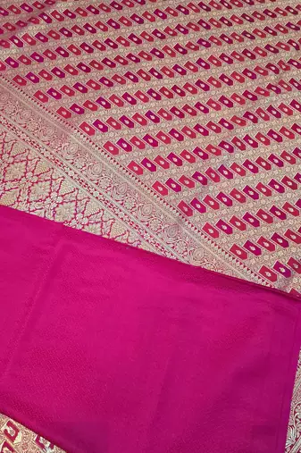 Rani pink satin woven saree with blouse