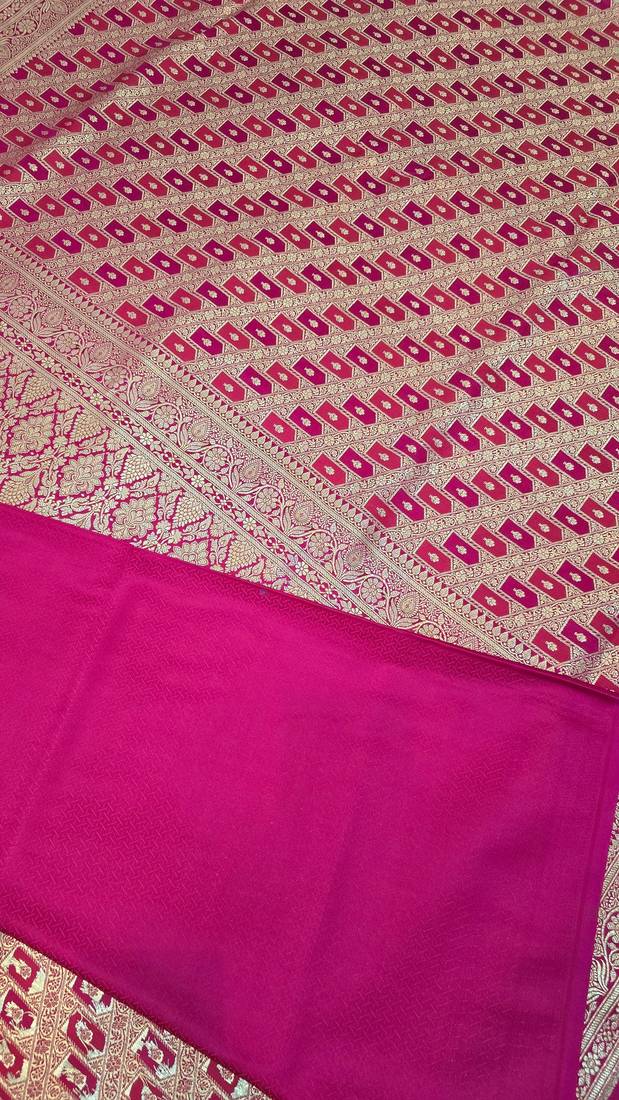 Rani pink satin woven saree with blouse