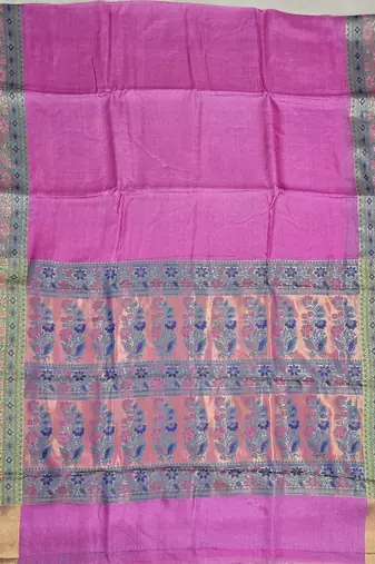 Pink tussar woven saree with blouse