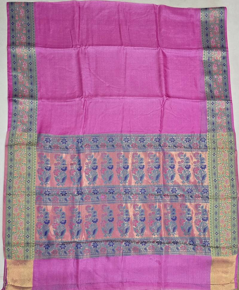 Pink tussar woven saree with blouse