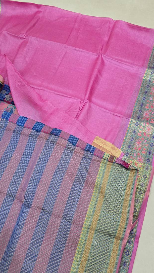 Pink tussar woven saree with blouse