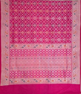 Rani pink katan silk woven saree with blouse 2
