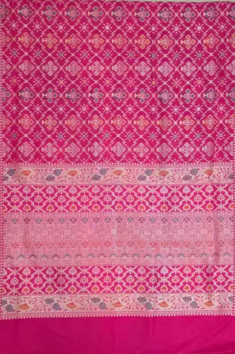 Rani pink katan silk woven saree with blouse