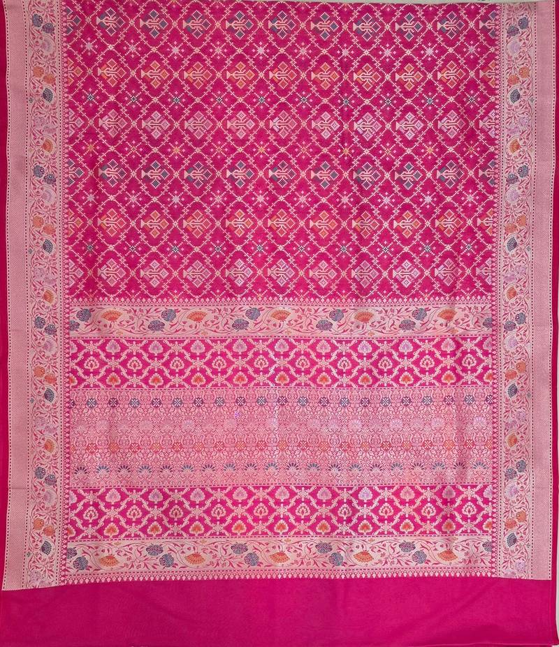 Rani pink katan silk woven saree with blouse