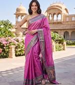 Pink tussar woven saree with blouse