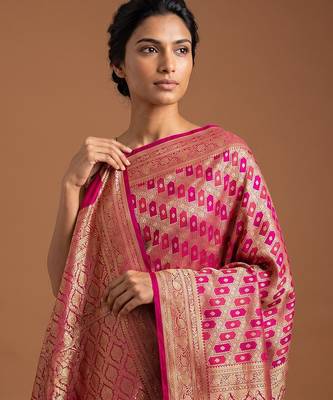 Rani pink satin woven saree with blouse 5