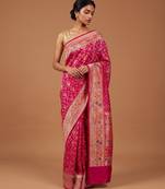 Rani pink katan silk woven saree with blouse