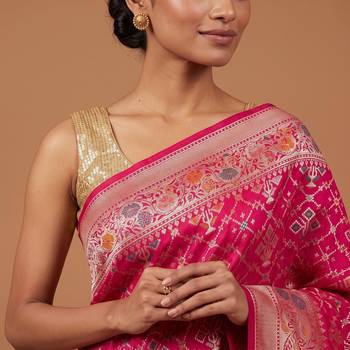 Rani pink katan silk woven saree with blouse 4