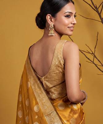 Mustard katan silk woven saree with blouse 3