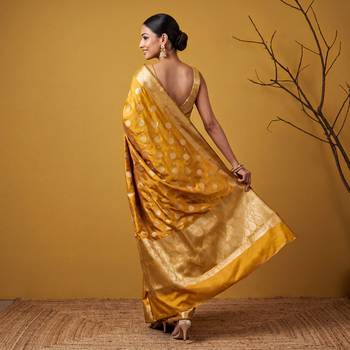 Mustard katan silk woven saree with blouse 4