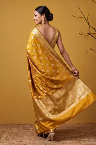 Mustard katan silk woven saree with blouse