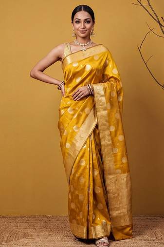 Mustard katan silk woven saree with blouse