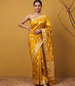 Mustard katan silk woven saree with blouse