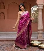 Rani pink katan silk woven saree with blouse