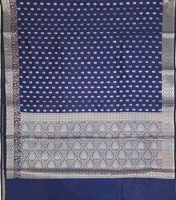 Navy blue katan silk woven saree with blouse 2