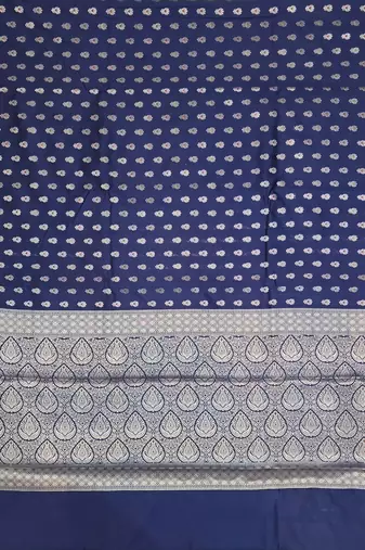 Navy blue katan silk woven saree with blouse