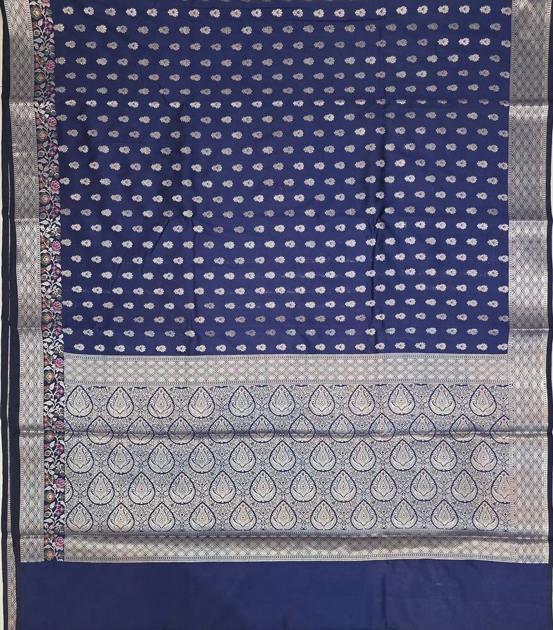 Navy blue katan silk woven saree with blouse