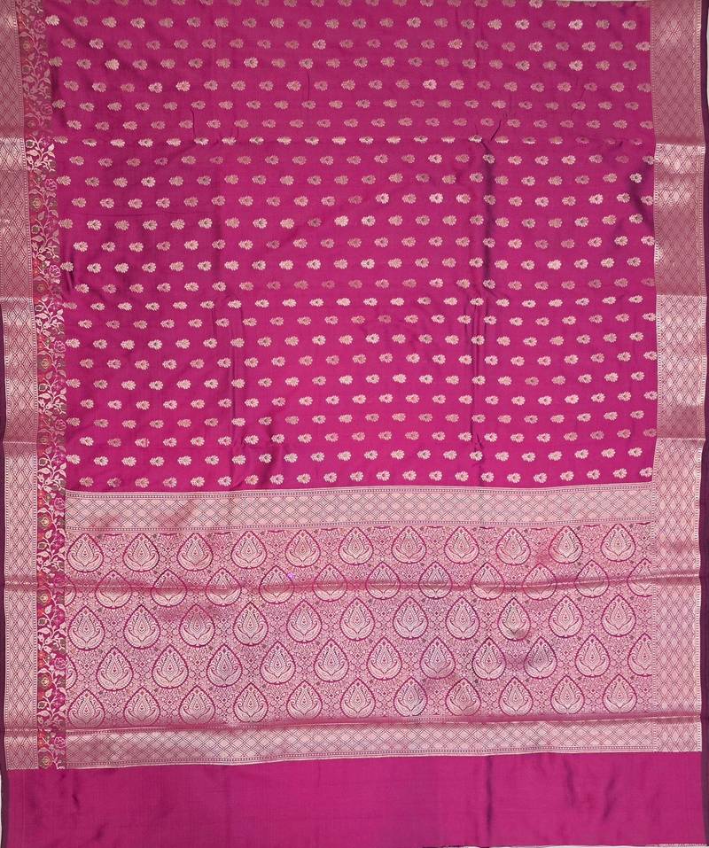 Rani pink katan silk woven saree with blouse