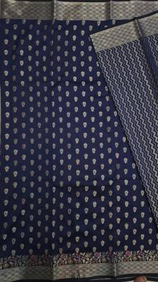 Navy blue katan silk woven saree with blouse 3