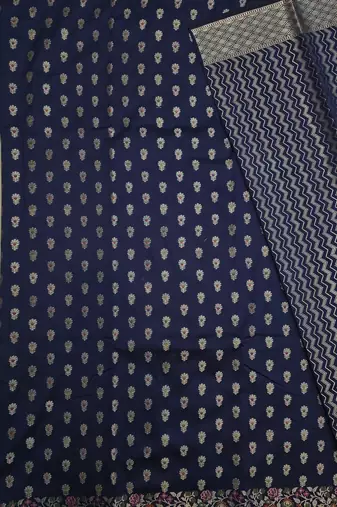 Navy blue katan silk woven saree with blouse