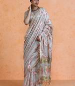 Grey woven design muga sarees with blouse piece