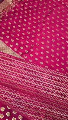 Rani pink katan silk woven saree with blouse 3