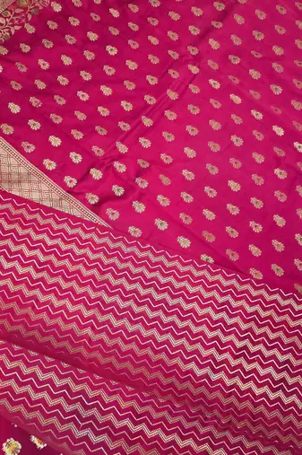 Rani pink katan silk woven saree with blouse