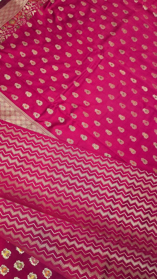 Rani pink katan silk woven saree with blouse