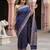 Navy blue katan silk woven saree with blouse