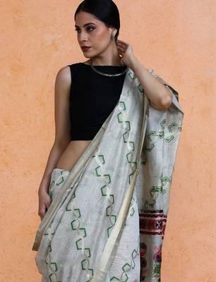 Grey woven design muga sarees with blouse piece 2