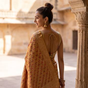 Mustard satin woven saree with blouse 3