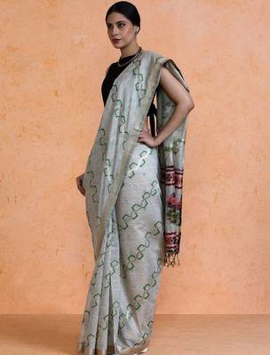 Grey woven design muga sarees with blouse piece 3