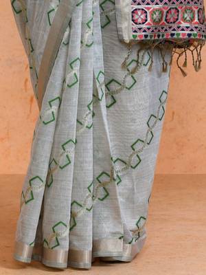 Grey woven design muga sarees with blouse piece 5