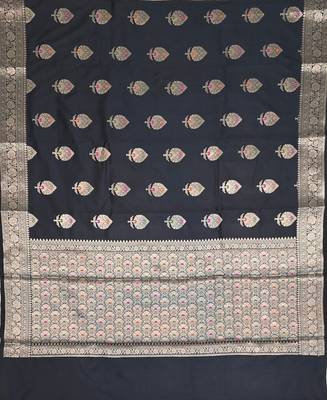 Black katan silk woven saree with blouse 2
