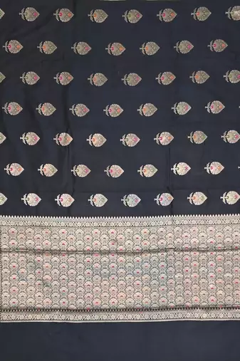 Black katan silk woven saree with blouse