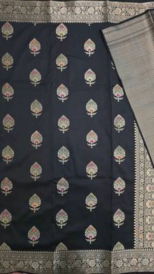 Black katan silk woven saree with blouse 3