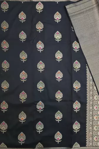 Black katan silk woven saree with blouse