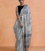 Grey woven design muga sarees with blouse piece