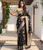 Black katan silk woven saree with blouse