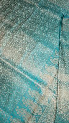 Sea green satin woven saree with blouse 3