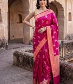 Rani pink katan silk woven saree with blouse