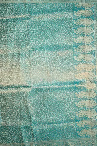 Sea green satin woven saree with blouse