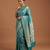 Sea green satin woven saree with blouse