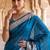 Peacock-blue blended cotton woven saree with blouse