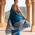 Peacock-blue blended cotton woven saree with blouse
